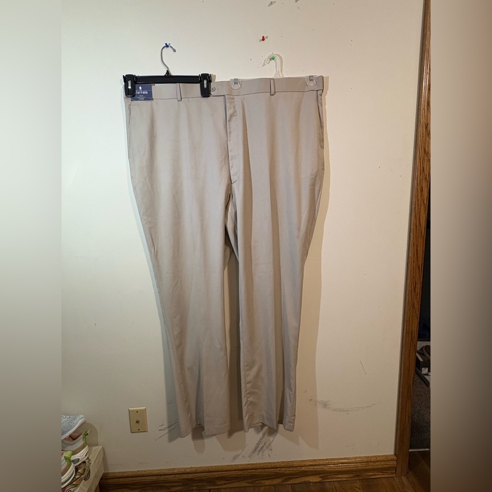 Stafford Men’s Size 54 X 36‎ tan dress pants flat front travel big/tall NWT